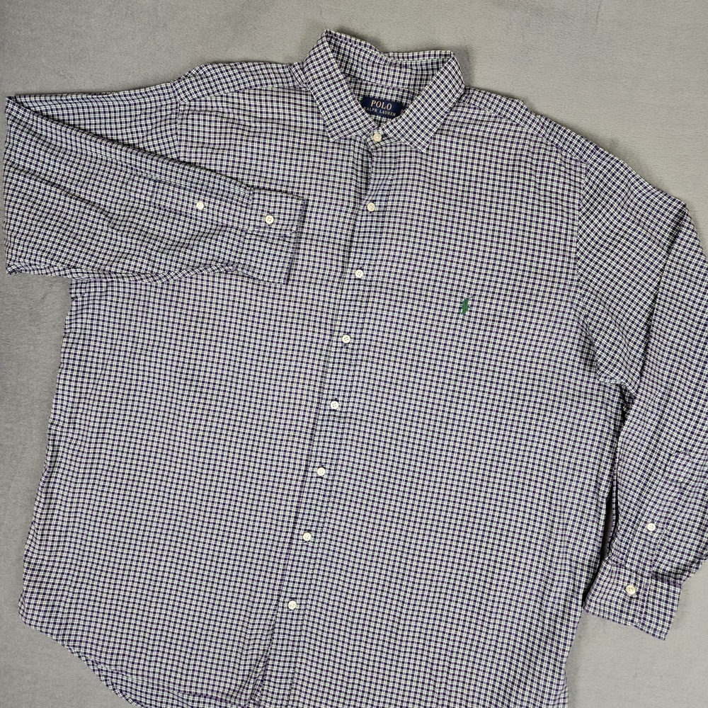 Polo Ralph Lauren Mens Shirt 2XB Green Purple Plaid Button Up Preppy Casual Dad